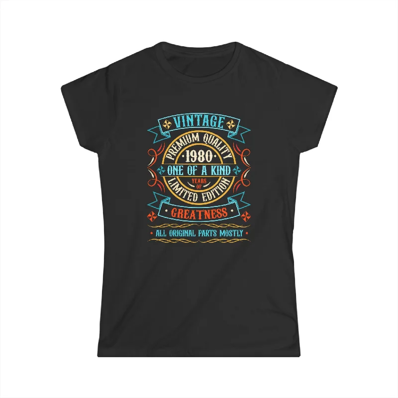 Vintage 1980 T Shirts for Women Retro Funny 1980 Birthday Women Tops Zippered Buttoned Snapped Vintage 1980 T Shirts for Women Retro Funny 1980 Birthday Women Tops Zippered Buttoned Snapped