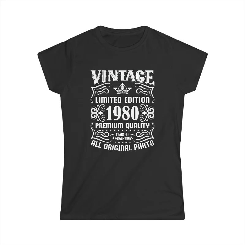 Vintage 1980 TShirt Women Limited Edition BDay 1980 Birthday Shirts for Women Silk Blend Satin Velvet