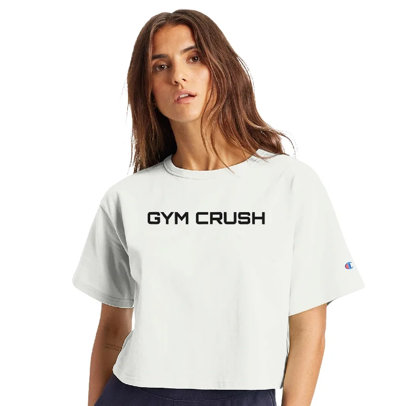 Gym Crush Women's Cropped Heritage Crewneck T-Shirt Houndstooth Herringbone Solid