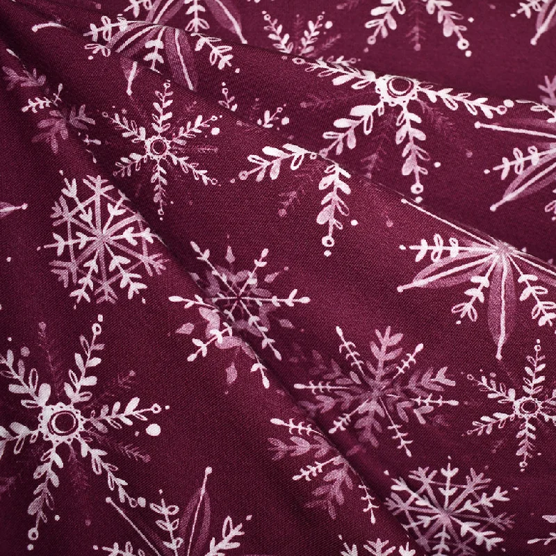 Artistic Snowflakes Cotton Jersey Knit Plum Minimalist Jersey Tee