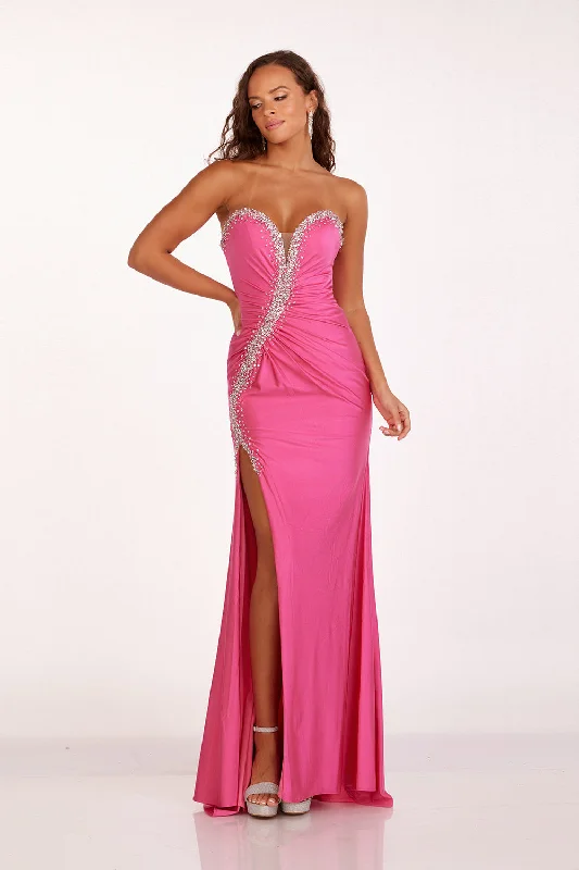 Beaded Jersey Strapless Slit Gown by Abby Paris 90258 Premium Jersey Tee