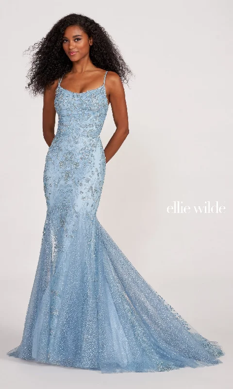 Glitter-Jersey Long Mermaid Ellie Wilde Prom Gown Fashion Jersey Blouse