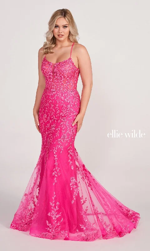 Lace Applique Over Glitter Jersey Gown EW34090 Stylish Jersey Top