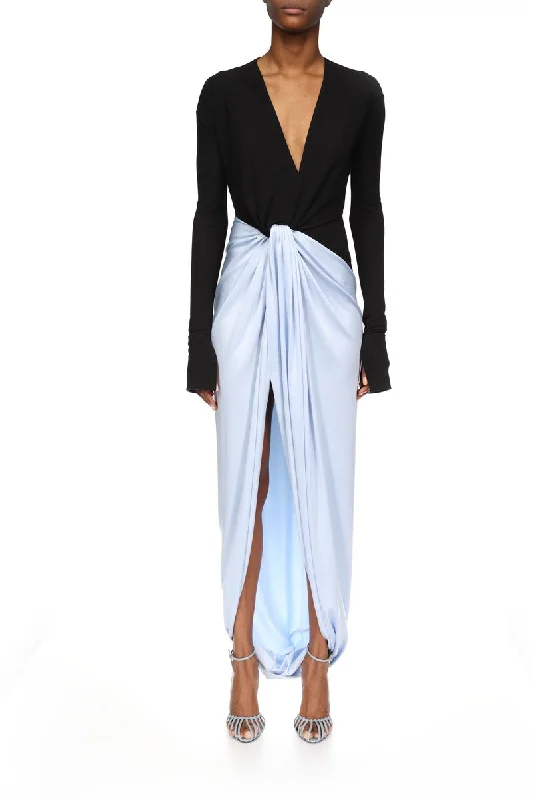 Long Sleeve Knot Detail Jersey Gown Bohemian Jersey Tee