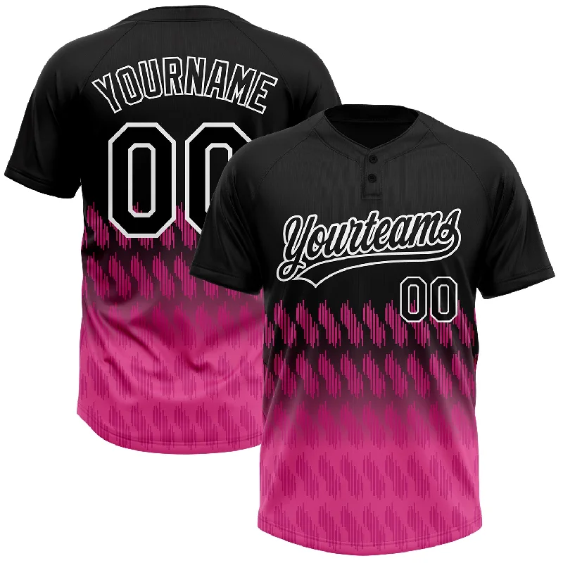 Custom Black Pink-White 3D Pattern Lines Two-Button Unisex Softball Jersey Striped Jersey Top