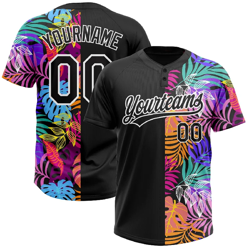 Custom Black White 3D Pattern Hawaii Tropical Palm Trees Two-Button Unisex Softball Jersey Classic Jersey Tee