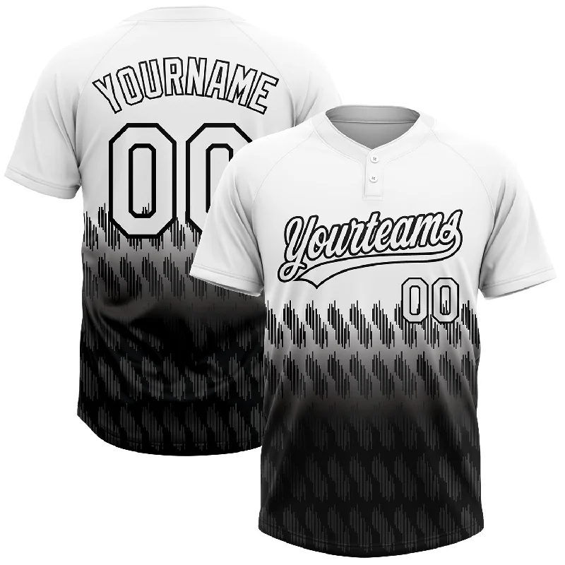 Custom White Black 3D Pattern Lines Two-Button Unisex Softball Jersey Scoop Neck Jersey Top