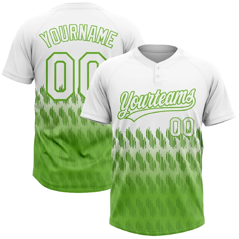 Custom White Neon Green 3D Pattern Lines Two-Button Unisex Softball Jersey Bohemian Jersey Tee