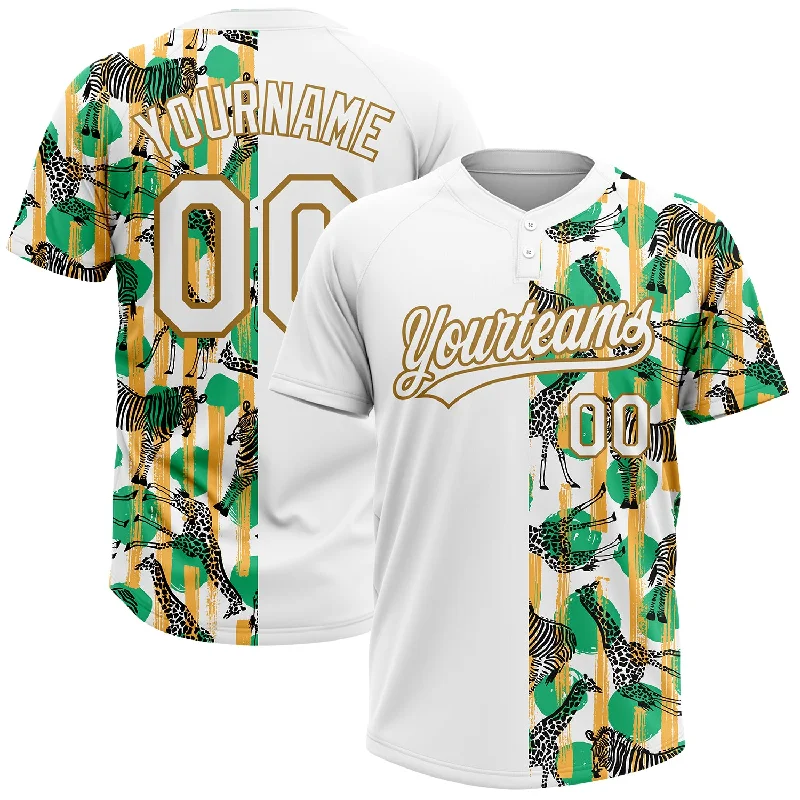 Custom White Old Gold 3D Pattern Zebras And Giraffes Two-Button Unisex Softball Jersey Women's Jersey Top