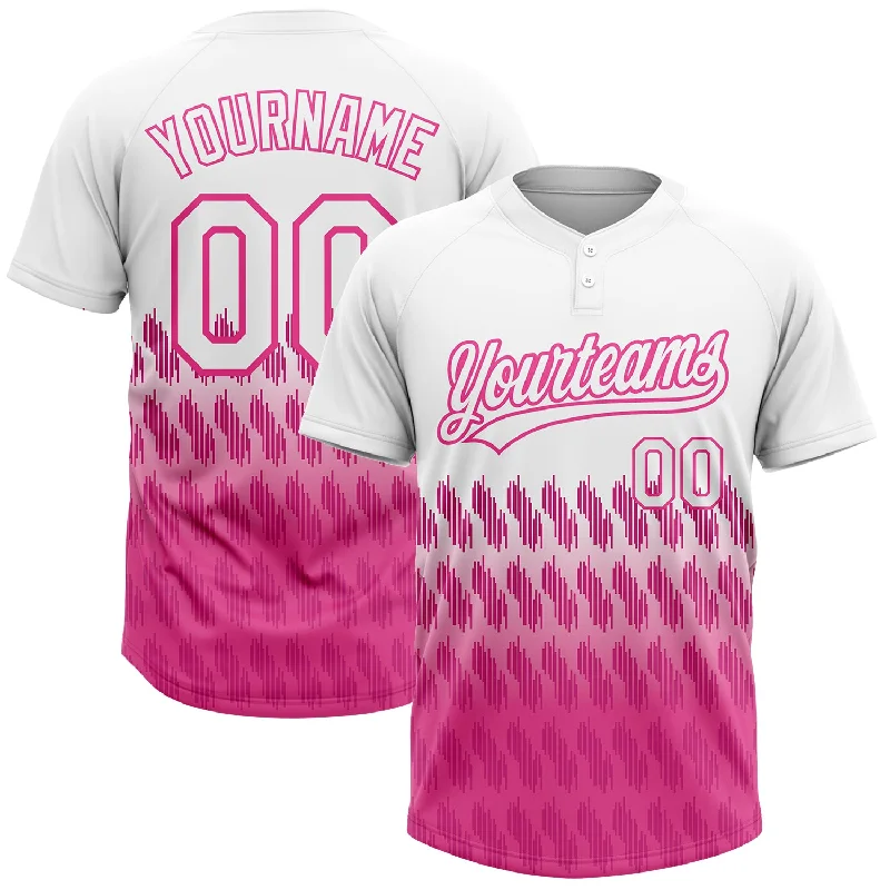 Custom White Pink 3D Pattern Lines Two-Button Unisex Softball Jersey Boat Neck Jersey Shirt