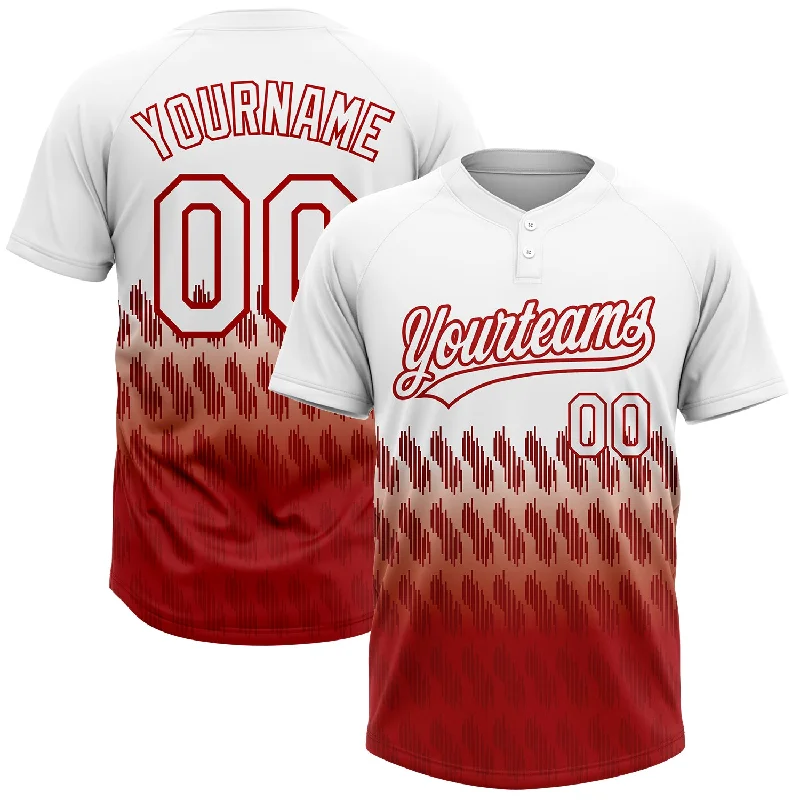 Custom White Red 3D Pattern Lines Two-Button Unisex Softball Jersey Silk Jersey Blouse