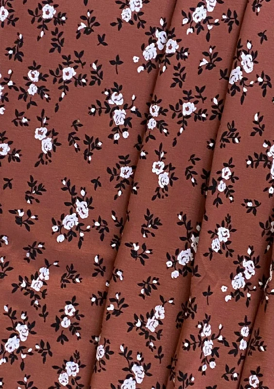 Floral Jersey Fabric Viscose Elastane 2-Way Stretch 61" Lacquer Foil - Rust Sophisticated Jersey Tee