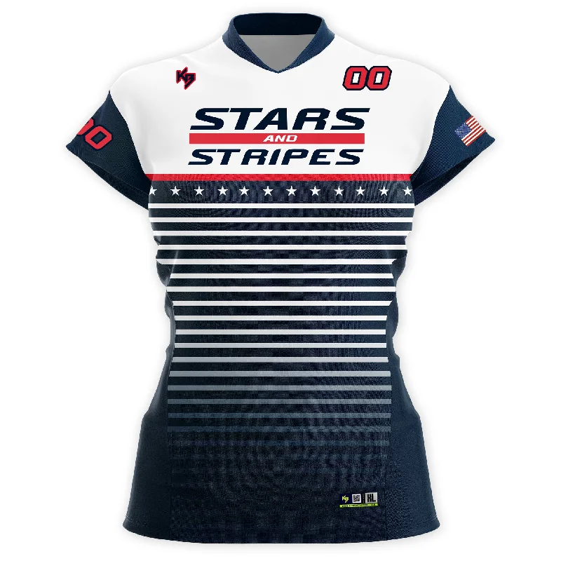 Stars And Stripes Womans Volleyball Jersey Recycled Jersey Tee