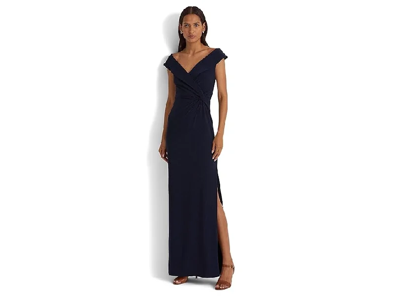 Women's Jersey Off-the-Shoulder Side-Slit Column Gown Autumn Jersey Shirt