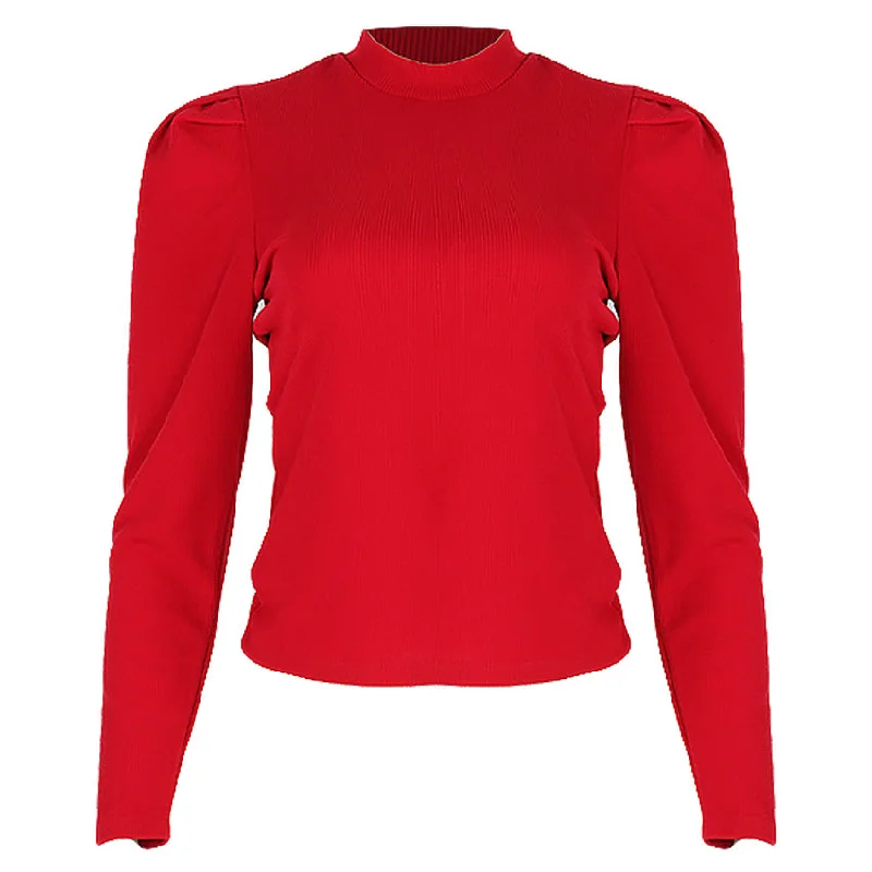REDTAG Women's Red Formal Jersey Tops Short Sleeve Jersey Top