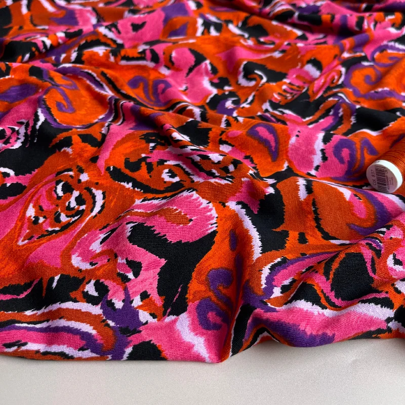 Abstract Paisley in Pink & Orange De Luxe Viscose Jersey Boat Neck Jersey Shirt