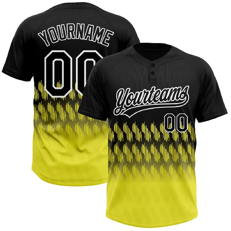 Custom Black Light Yellow-White 3D Pattern Lines Two-Button Unisex Softball Jersey Off Shoulder Jersey Top Custom Black Light Yellow-White 3D Pattern Lines Two-Button Unisex Softball Jersey Off Shoulder Jersey Top