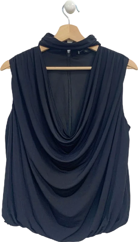 Karen Millen Black Drapey Crepe Jersey Twist Front Top UK S Sky Blue Jersey Tee