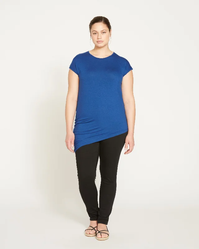 Liquid Jersey Crew Neck Genevette Top - True Blue One Shoulder Jersey Shirt