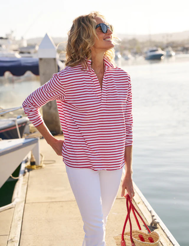 Patrick Heritage Jersey Popover Henley in Red French Stripe Vintage Jersey Tee