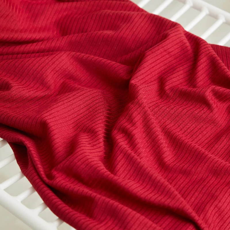 REMNANT 0.35 metre (Fault dirt marks near selvedge) Derby Ribbed Jersey Berry Red with TENCEL™ Modal Fibres Lavender Jersey Tee