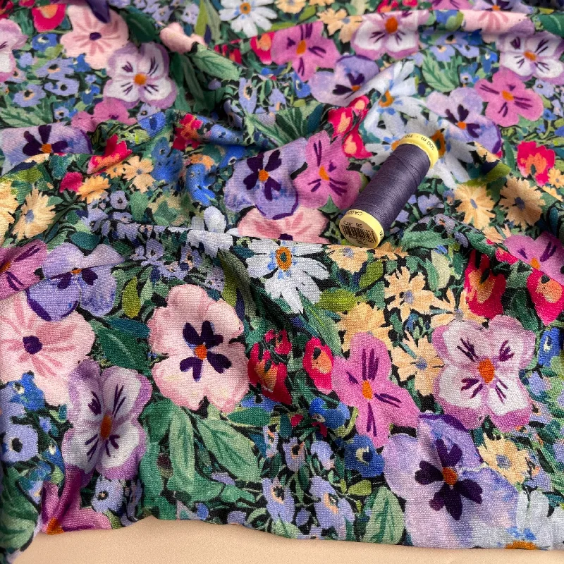 REMNANT 0.40 Metre - Spring Garden Blooms Viscose Jersey Fabric Asymmetrical Jersey Blouse