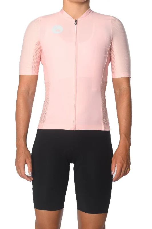 Women's LUCEO Hex Racer Cycling Jersey - Petal Pink Emerald Green Jersey Tee